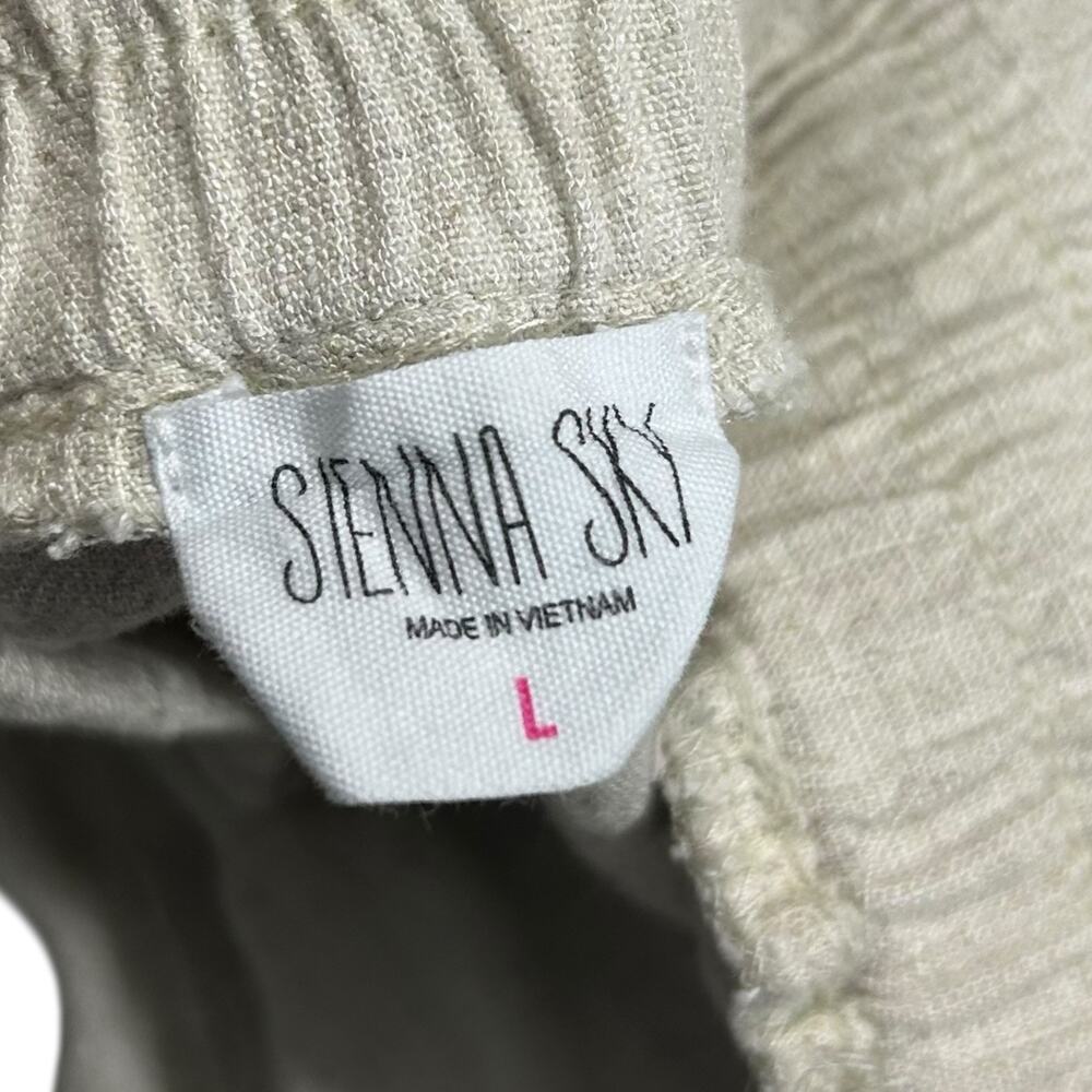 Sienna Sky Women’s L Pants Wide Leg Linen Blend Cream Oatmeal Elastic Waist - Picture 11 of 13